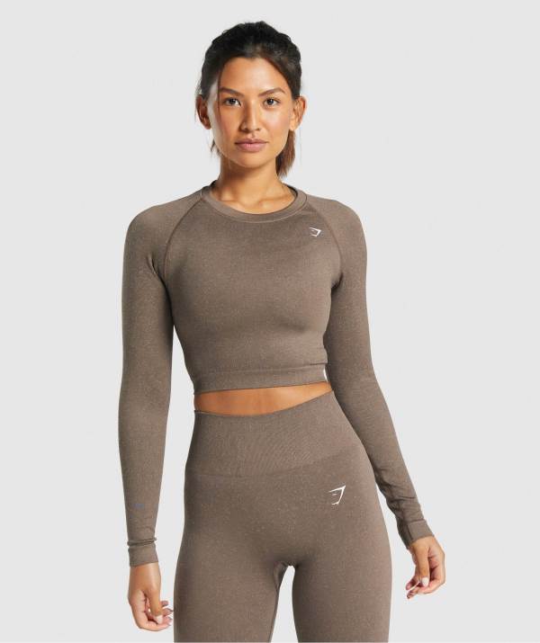 Damske Crop Top Gymshark Adapt Fleck Seamless Long Sleeve Hnede | ID5319068